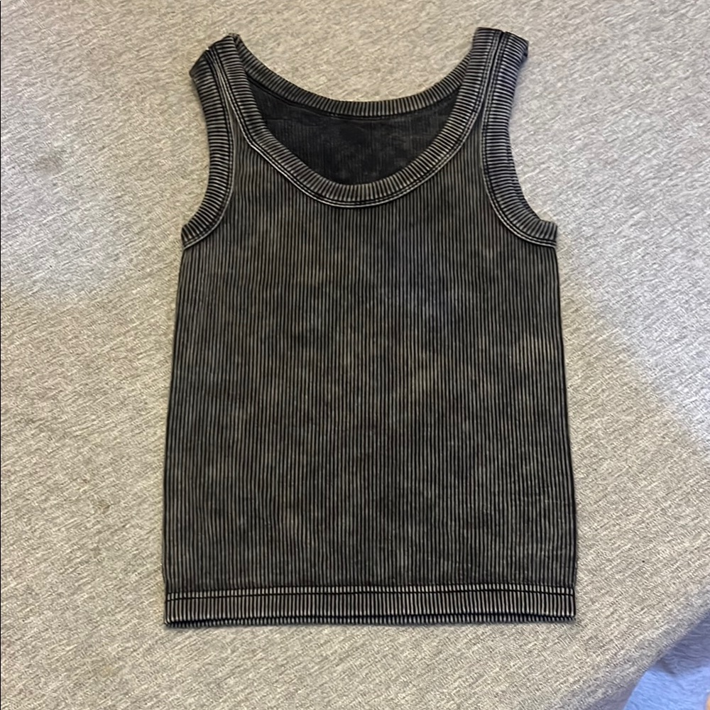 Zenana Outfitters Black Pinstripe Ribbed Tank Top